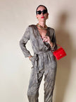 Jumpsuit in raso fantasia micro leopardo