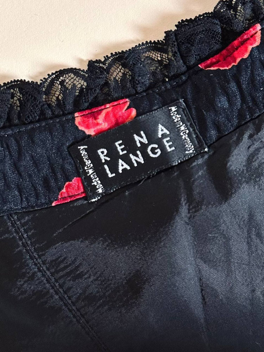 Bustier nero fantasia rose rosse in seta operata “Rena Lange”