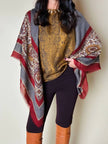 Scialle Yves Saint Laurent fantasia Paisley bordeaux e grigio con bordo sfrangiato
