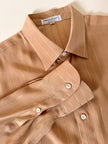 Camicia Yves Saint Laurent in seta jacquard color biscotto con motivo a righe e loghi