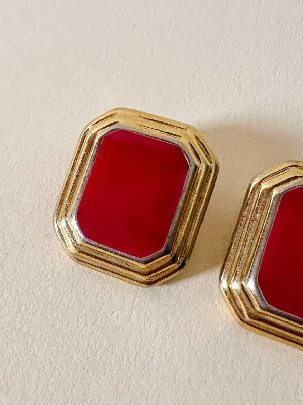 Clip ottagonali in metallo oro e smalto rosso