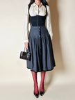 Gonna Fit and Flare Valentino Miss V in lana grigio antracite e velluto nero