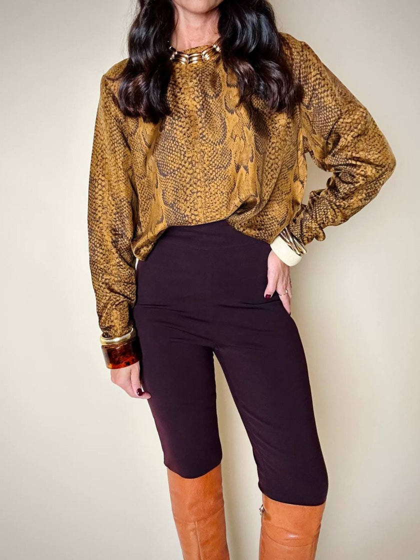 Blusa Yves Saint Laurent in pura seta color topazio con stampa pitone