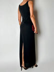 Abito lungo vintage La Perla in tessuto nero con coppe preformate e spacco posteriore
