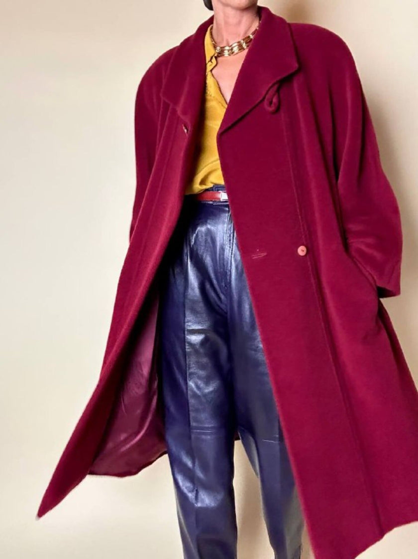 Cappotto Doppiopetto Vintage Arpa in Lana Borgogna – Lanificio G.B. Conte