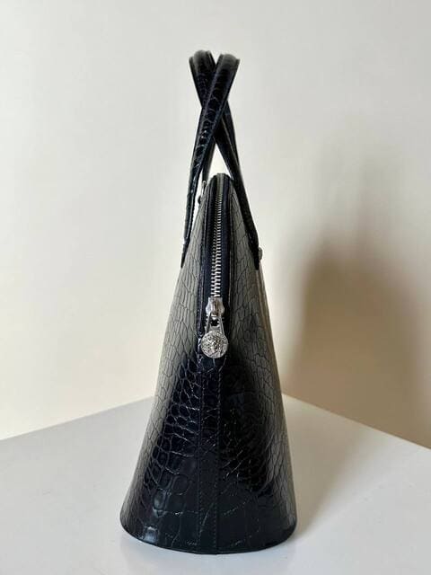 Vintage Versace Tasche aus schwarzem Leder mit Krokodilprägung