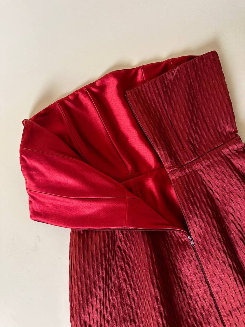 Bustier couture in seta operata rosso sangria