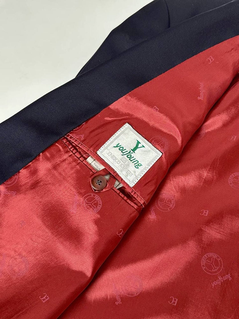 Blazer vintage Enrico Coveri You Young in rasato di lana blu notte con bottoni dorati