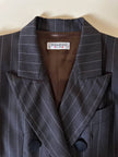Blazer doppiopetto in rasato di lana grigio gessato con maxi bottoni neri  “Yves Saint Laurent”