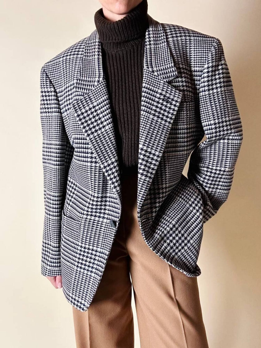 Blazer vintage Gianni Versace in lana jacquard fantasia principe di Galles