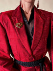 Tailleur pantalone rosso in shantung di seta grezza