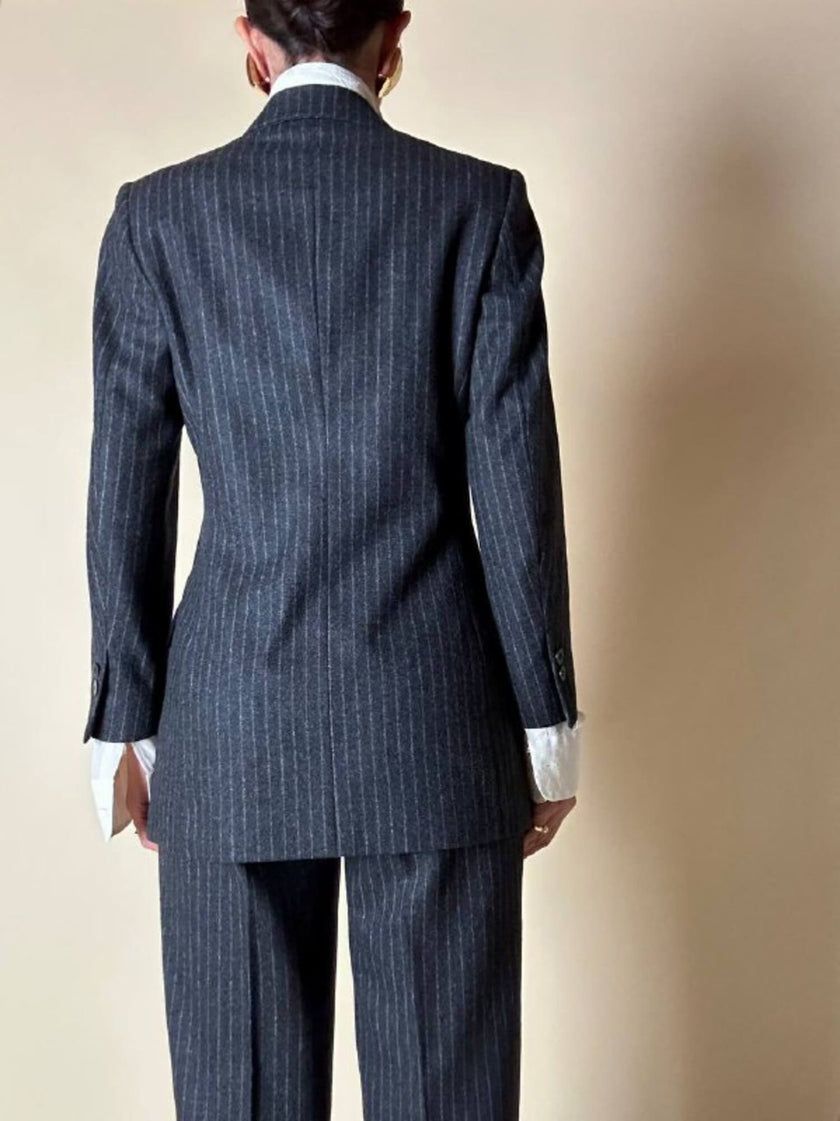 Tailleur gessato giacca/pantalone in lana grigio antracite “Antonio Fusco”
