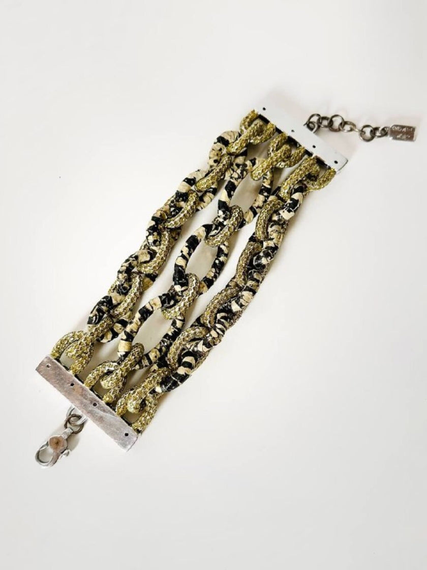 Bracciale KMO Paris multichain in metallo argento whips e glitter oro