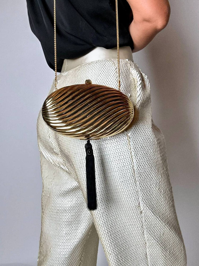 Vintage Schéilan Firenze jewel bag in twisted gold-tone metal with a couture tassel