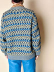 Cardigan Missoni Sport con pattern geometrico e trama tridimensionale nei toni del verde e blu