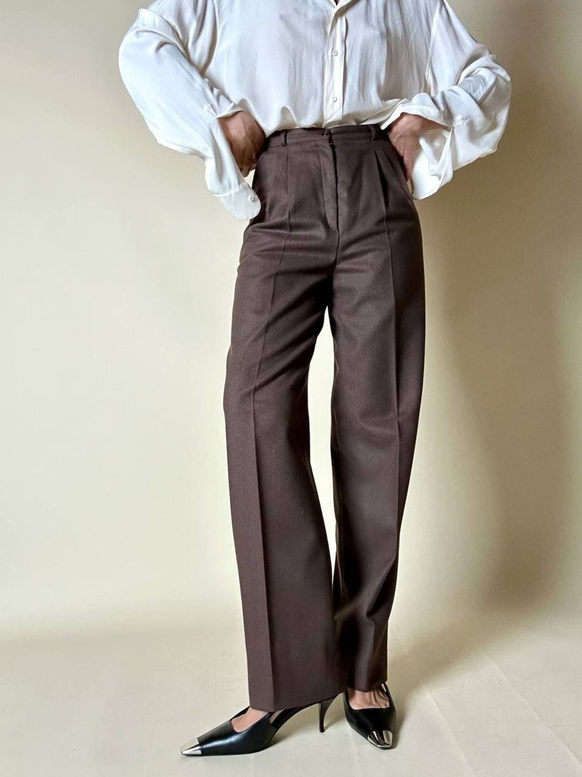 Tailleur giacca/pantalone in lana marrone chiaro “Prestige”