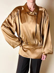 Blusa vintage Baila in seta bronzo con dettaglio gioiello nei polsi