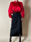 Gonna tulip nera in rasato di lana con riporti in raso “Guy Laroche”