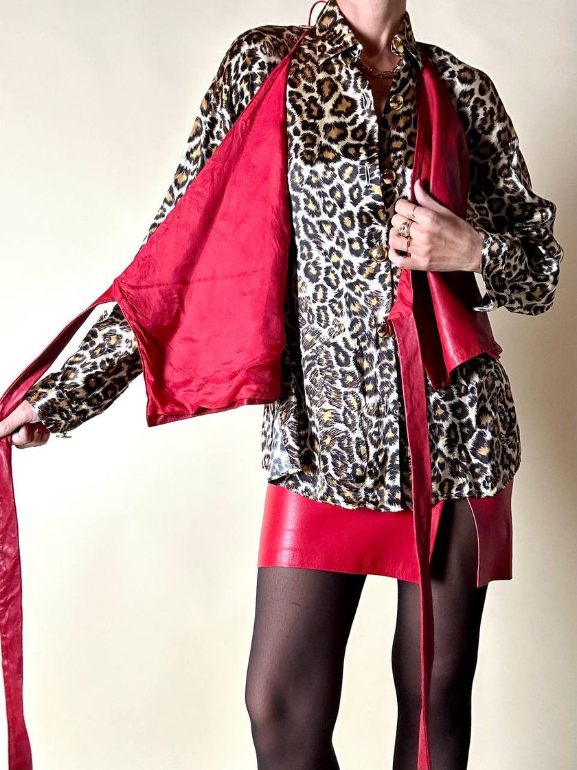 Wrap top in pelle rossa “Marina Babini”