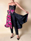 Gonna a ruota in seta fantasia floreale fucsia con maxi fiocco