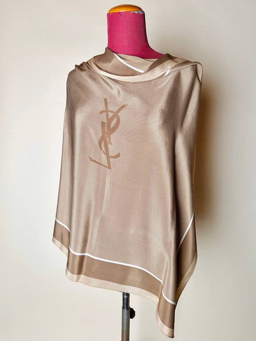 Foulard Yves Saint Laurent vintage in seta a righe con monogramma YSL