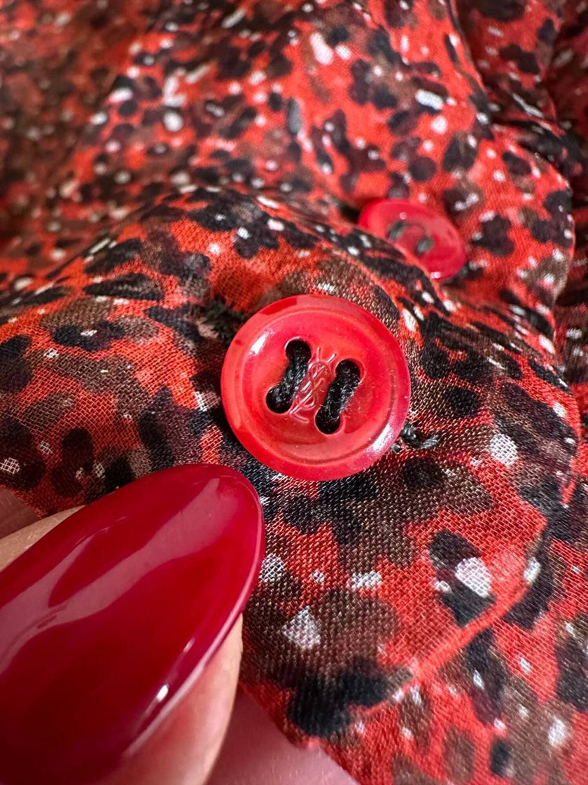 Blusa rossa in chiffon micro fantasia “Yves Saint Laurent”