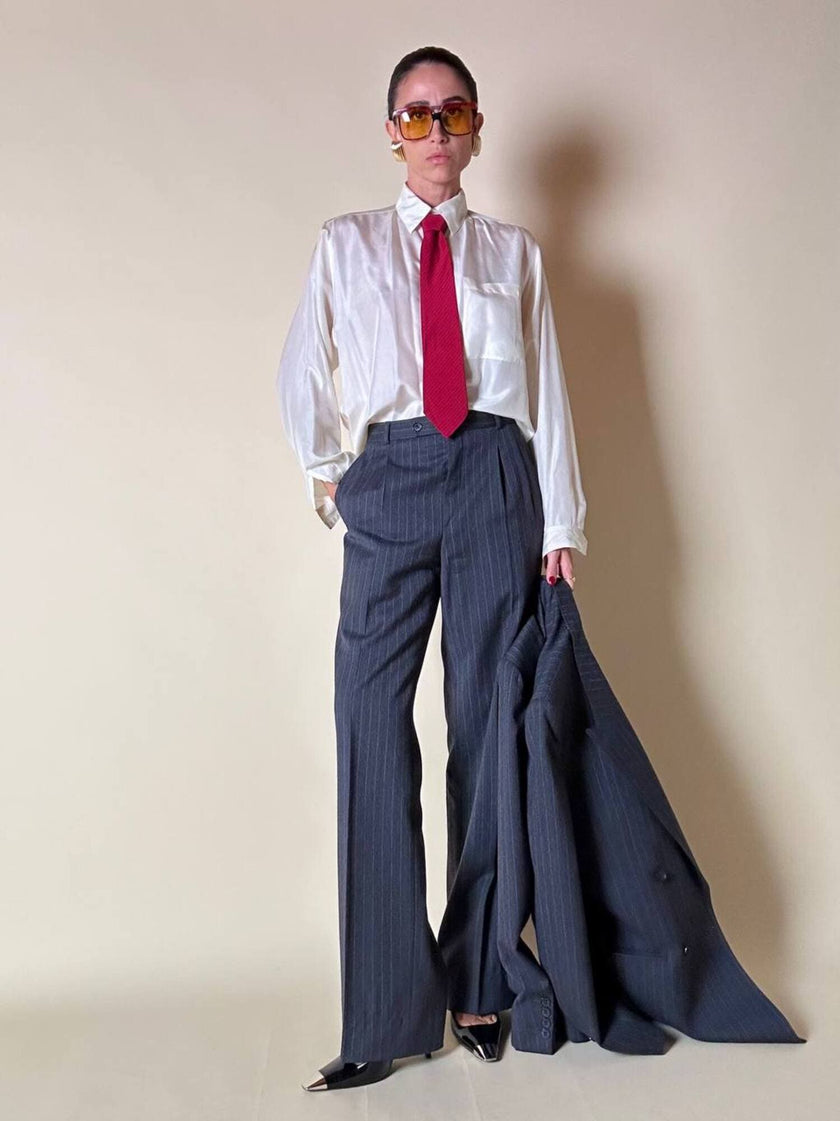 Tailleur gessato in lana grigio antracite “Yves Saint Laurent”