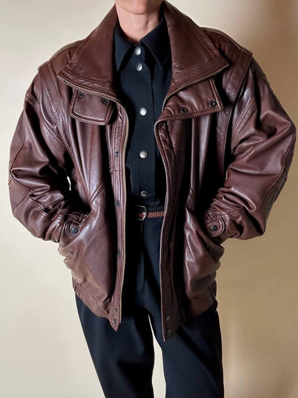 Bomber vintage stile aviator in pelle marrone Stenley
