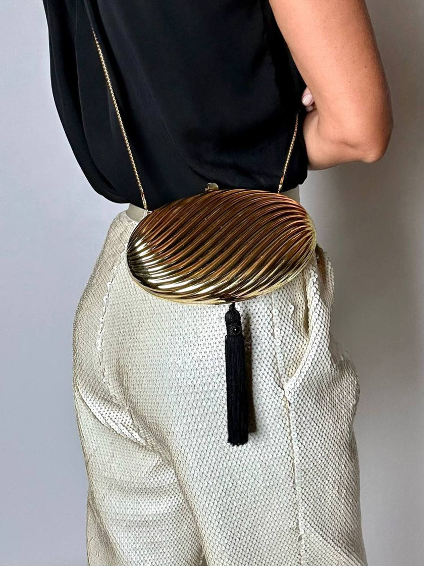 Vintage Schéilan Firenze jewel bag in twisted gold-tone metal with a couture tassel