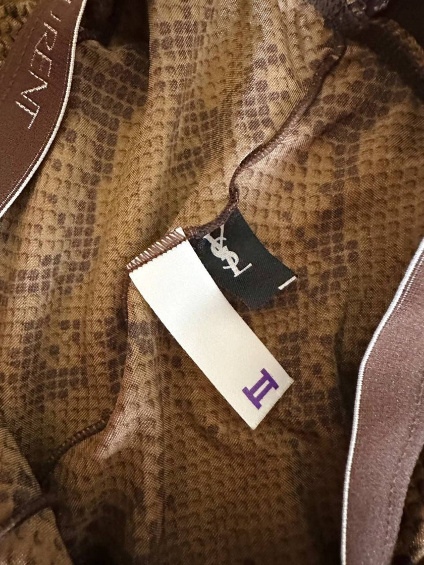 Collant Yves Saint Laurent in lycra fantasia pitone nei toni del beige bronzo e marrone
