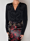 Camicia vintage in misto seta nero con passamanerie ricamate e nappe couture