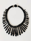 Collier vintage in cristalli neri sfaccettati di Jet con frange degradé