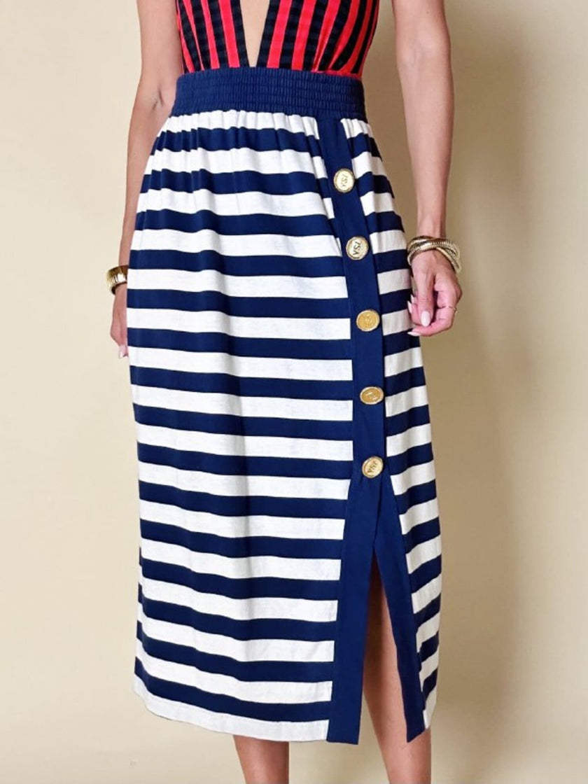 Longuette a righe bianche e blu con bottoni dorati “Yves Saint Laurent”