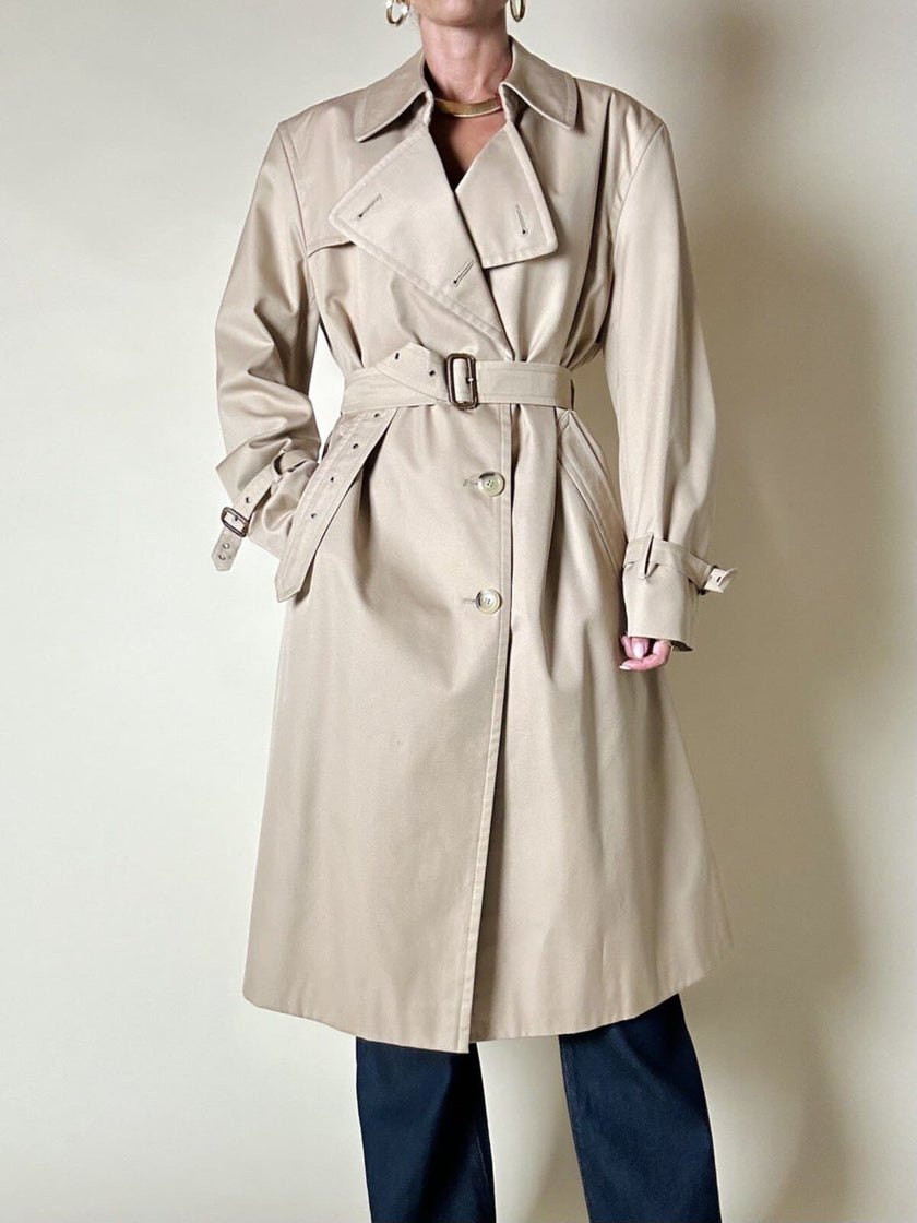 Trench in gabardine color cammello con fodera check “Mandria”