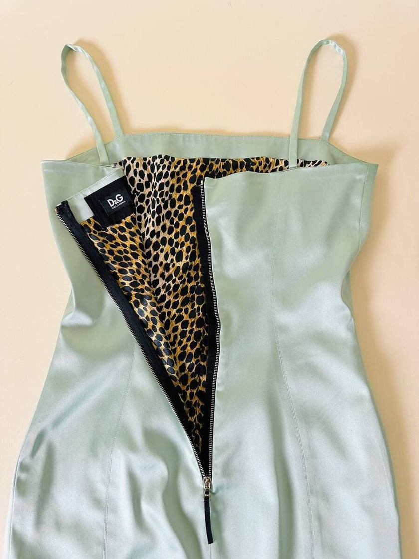 “D&G” aquamarine stretch satin sheath dress