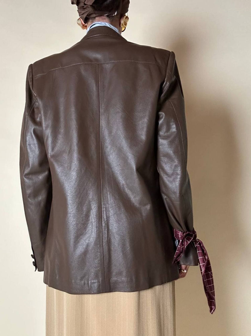 Blazer oversize in pelle color cioccolato