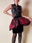 Body vintage La Perla in tulle nero e lana con applicazioni floreali in raso