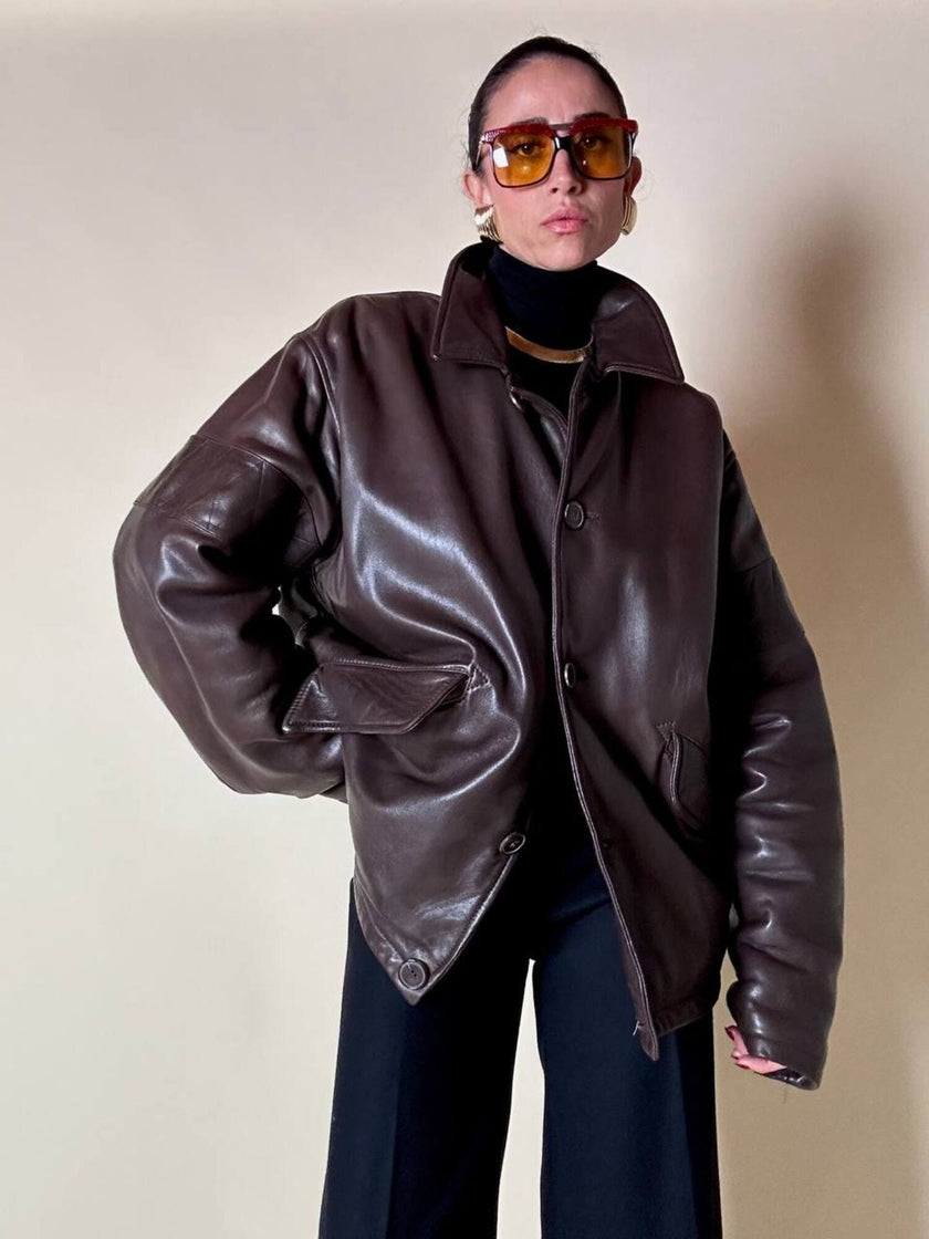 Giacca/bomber aviator in pelle testa di moro “Belfe & Belfe”