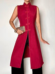 Maxi gilet vintage rosso rubino con alamari in raso