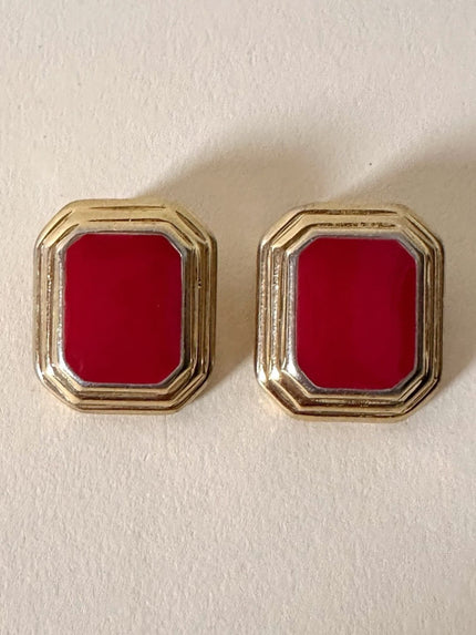 Clip ottagonali in metallo oro e smalto rosso