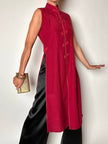 Maxi gilet vintage rosso rubino con alamari in raso