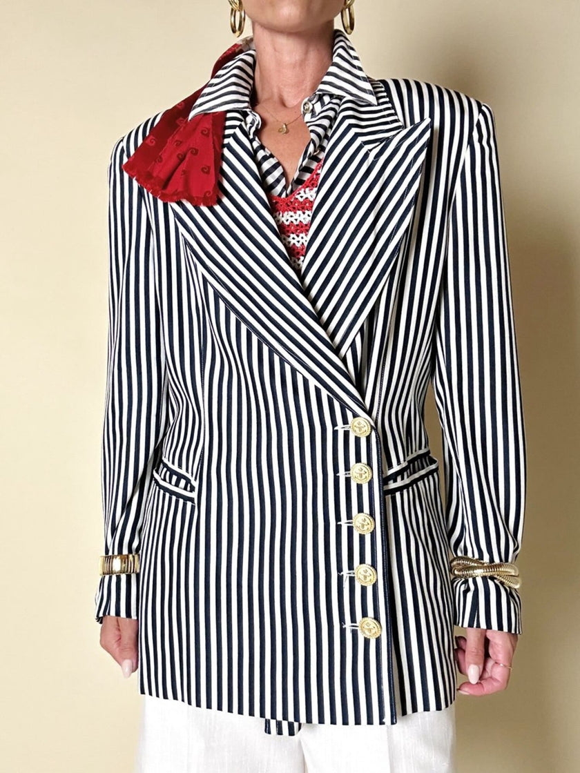 Blazer doppiopetto a righe bianche e blu “Mondí”