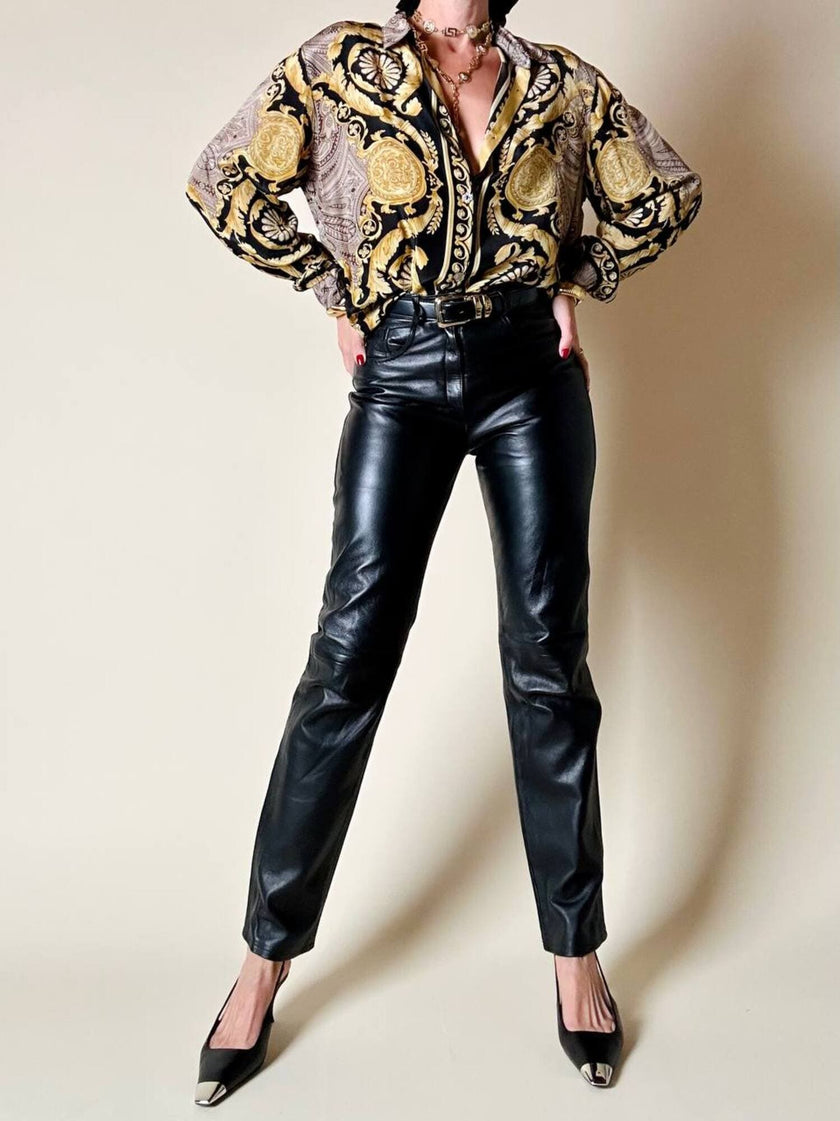 Pantalone a cinque tasche in pelle nera “Carla Falleri”
