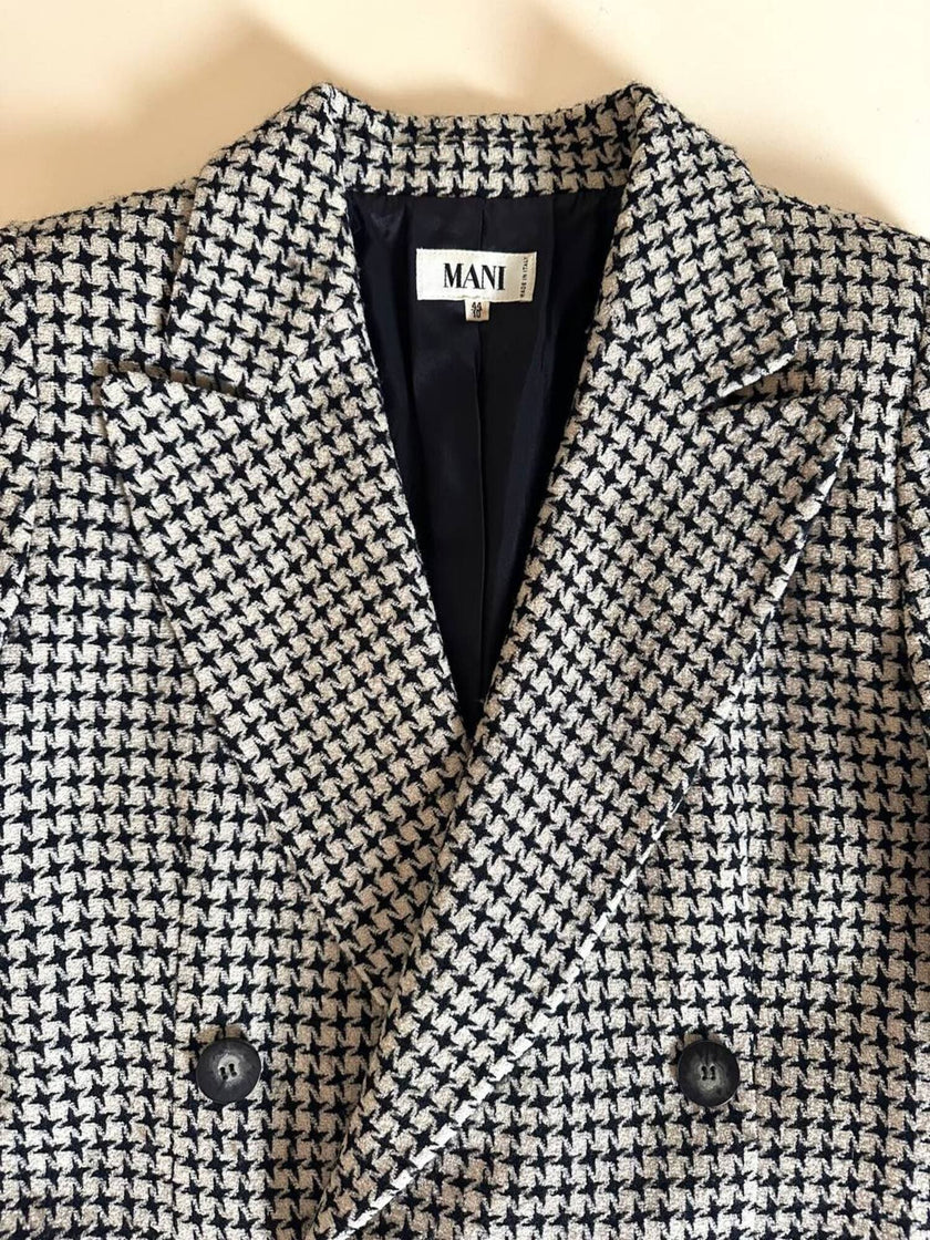 Blazer doppiopetto Mani by Giorgio Armani in lana fantasia pied de poule beige e nera
