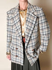 Guy Laroche Sportswear glen check wool double-breasted blazer with leather and metal buttons
