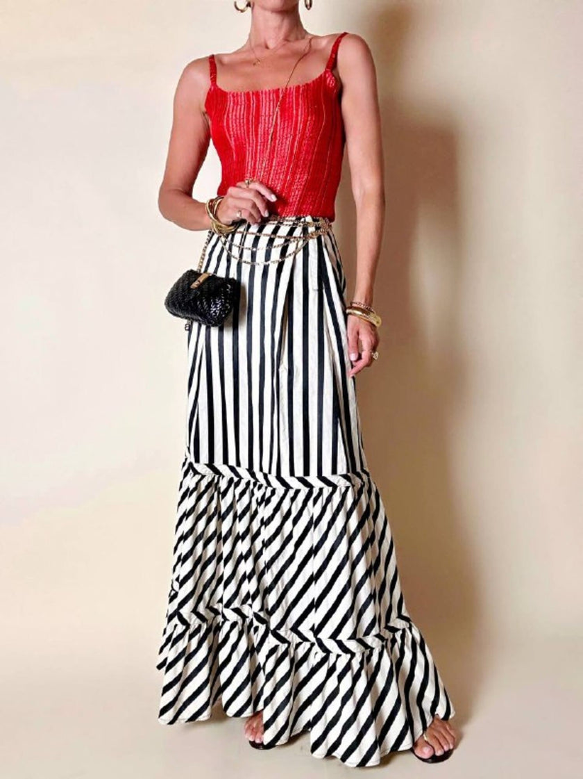 Gonna lunga Sportmax vintage in cotone jacquard a righe nere