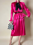 Abito longuette in raso di seta fucsia “Mulberry”