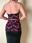Bustier nero fantasia rose rosse in seta operata “Rena Lange”