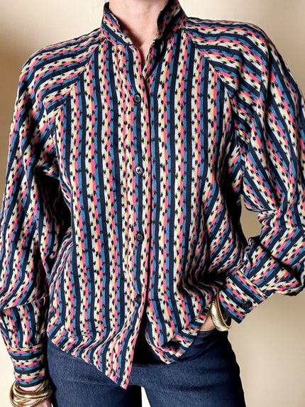 Camicia vintage Yves Saint Laurent in cotone micro fantasia multicolore