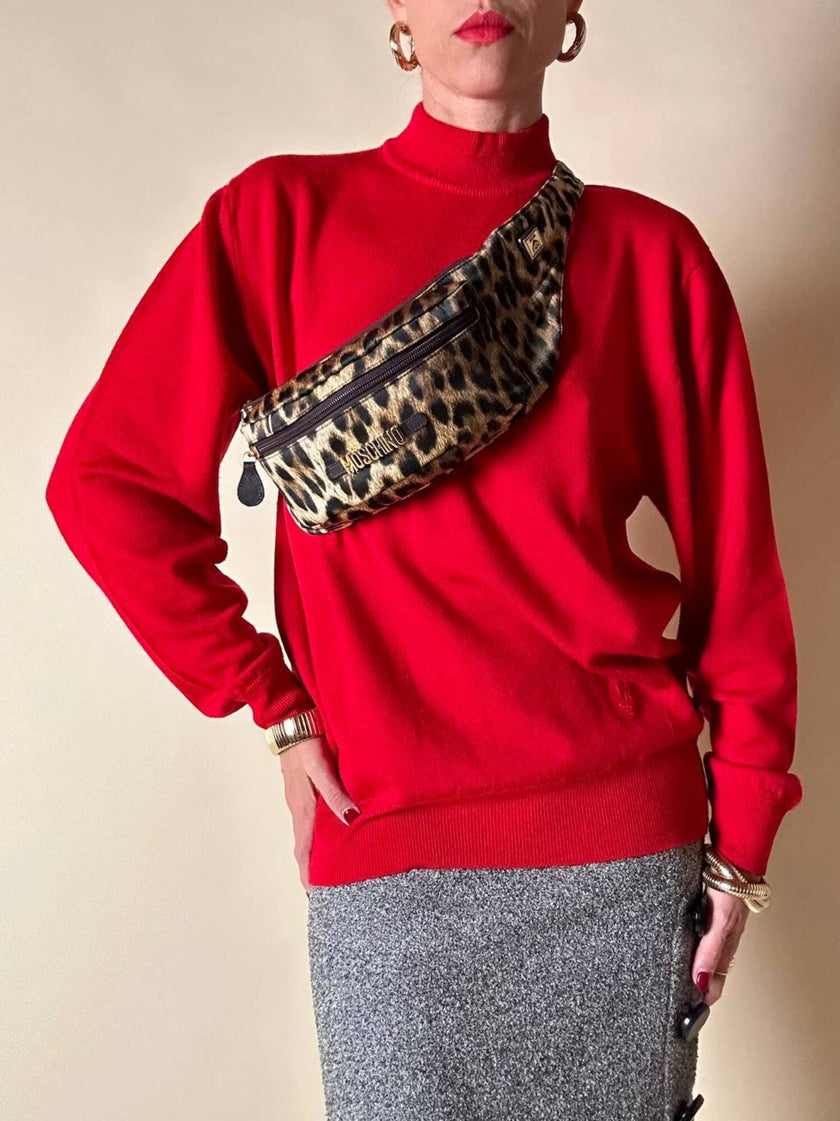 Lupetto in lana rossa con logo ricamato “Yves Saint Laurent”